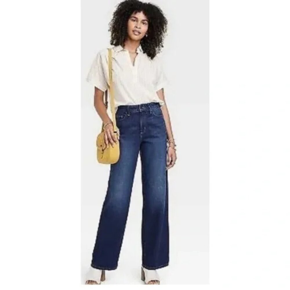 UNIVERSAL THREAD HIGH RISE WIDE LEG JEANS - MED DARK WASH -  Stretch -  NWT Wow!